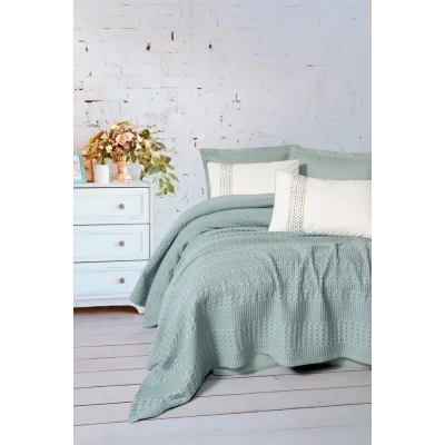  Cotton Box Aura Çift Kişilik Pike Takımı Pebble Mint