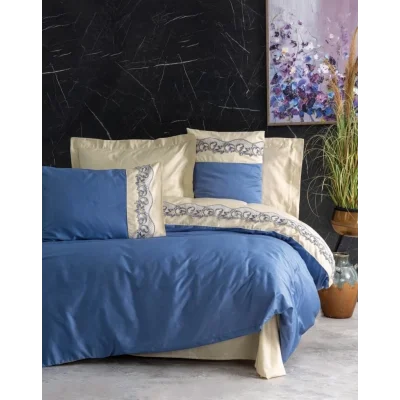 BUĞZ Cotton Box Brode Nakışlı Çift Kişilik Saten Nevresim Takımı Amaya Bej