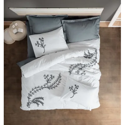 BUĞZ Cotton Box Brode Ranforce Çift Kişilik Nevresim Takımı İvy Gri