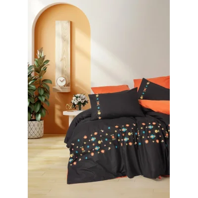 BUĞZ Cotton Box Brode Ranforce Çift Kişilik Nevresim Takımı Liker Kiremit