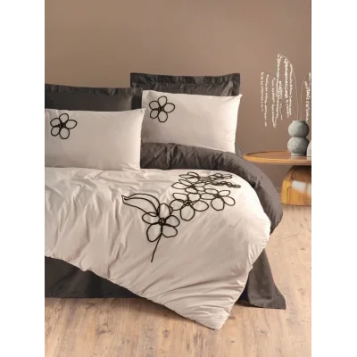 BUĞZ Cotton Box Brode Ranforce Çift Kişilik Nevresim Takımı Panos Kahve