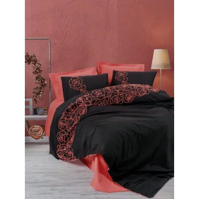 BUĞZ Cotton Box Brode Ranforce Çift Kişilik Nevresim Takımı Rosen Mercan