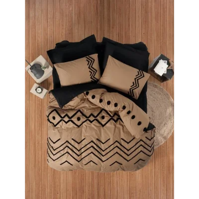 BUĞZ Cotton Box Puf Nakışlı Ranforce Çift Kişilik Nevresim Takımı Elio Bakır Siyah