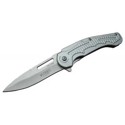  CRKT CR 0062 Gri Oluklu Kamp Çakı 17,5 cm - Otomatik, Kılıflı, Kutulu