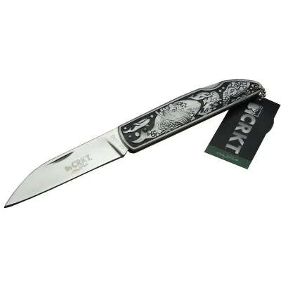  CRKT CR 0102 Kamp Çakı 20 cm - Balık Desenli Metal Sap, Kılıflı, Kutulu