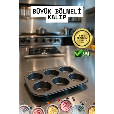  Cupcake Fırın Kalıbı 6 Büyük Bölmeli 6 Bölmeli Muffin Kek Kalıbı