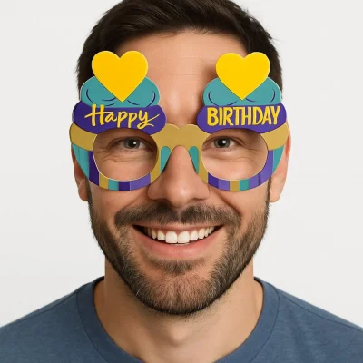 BUĞZ Cupcake Temalı Doğum Günü Renkli Karton Happy Birthday Gözlüğü 6 Adet