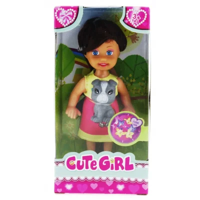  Cute Girl Gri Köpekli ve Kumral Mini Bebek