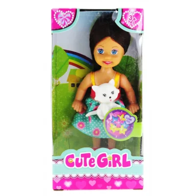  Cute Girl Kedi Figürlü Kumral Mini Bebek