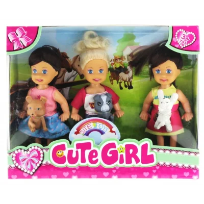  Cute Girl Mini Bebek ve Evcil Hayvan Üçlü Set