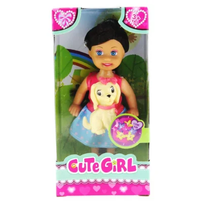  Cute Girl Sarı Köpekli ve Kumral Mini Bebek