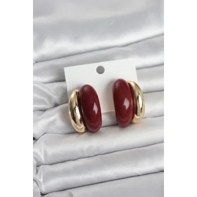 BUĞZ Damla Model Bordo Vintage Gold Renk Kadın Küpe