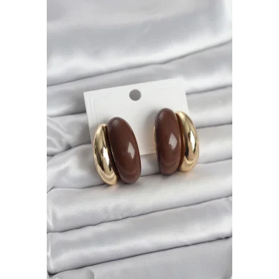 BUĞZ Damla Model Kahverengi Vintage Gold Renk Kadın Küpe
