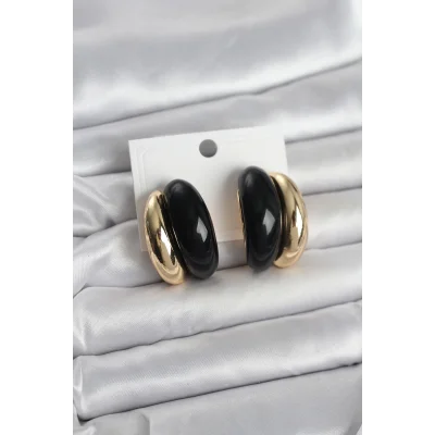BUĞZ Damla Model Siyah Vintage Gold Renk Kadın Küpe