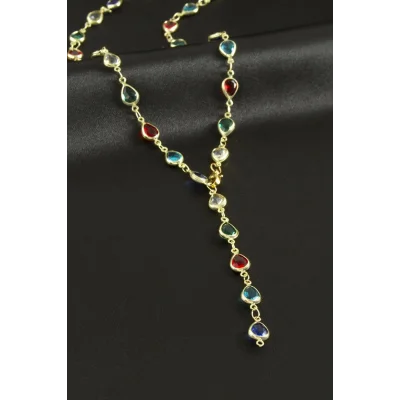 BUĞZ Damla Zirkon Taşlı Çelik Y Kolye