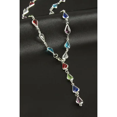 BUĞZ Damla Zirkon Taşlı Çelik Y Kolye