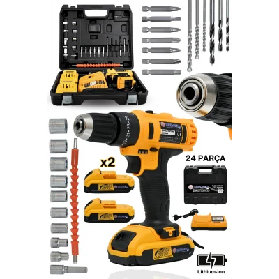 BUĞZ Darbeli kablosuz matkap 21 watt 20 volt anahtarlı mandren 2 akü hız ayarlı çantalı