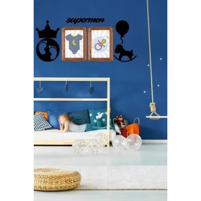  DECO103 Supermen Dekoratif Duvar Süsü Tablo Aksesuar Ahşap Tasarım Hediye Pano Sticker Seti