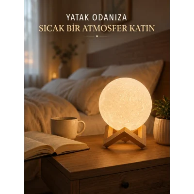 BUĞZ Dekoratif 3D Ay Işığı Masa Lambası Hediyelik Atmosfer Aydınlatması