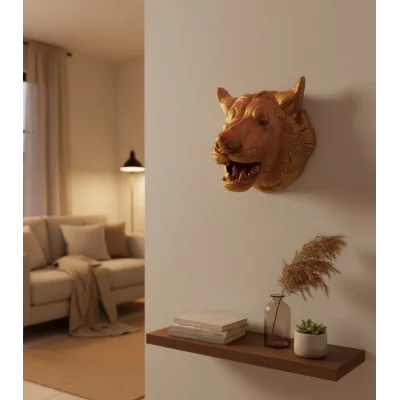 BUĞZ Dekoratif Altın Gold Kurt Duvar Heykeli Asılabilir Hediyelik 25x19 cm