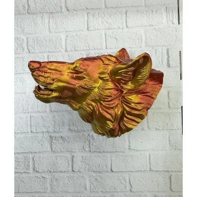 BUĞZ Dekoratif Altın Gold Kurt Duvar Heykeli Asılabilir Hediyelik 25x19 cm - Lisinya