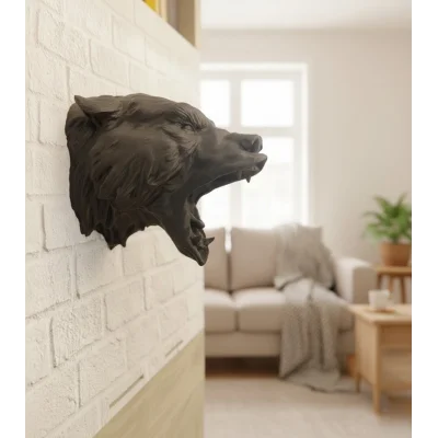 BUĞZ Dekoratif Asılabilir Siyah Ayı Başı 3D Duvar Heykeli 25x19 cm