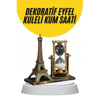 BUĞZ Dekoratif Eyfel Kulesi ve Kum Saati Vintage Tarzı Masa Süsü Biblo - BUĞZ
