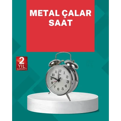 BUĞZ Dekoratif Gümüş Işıklı Alarmlı Masa Saati Sessiz Mekanizma