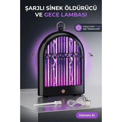 BUĞZ Dekoratif Mor Işıklı Sinek Savar Lamba Şarjlı Sivrisinek Tuzağı Ev Tipi Kullanım