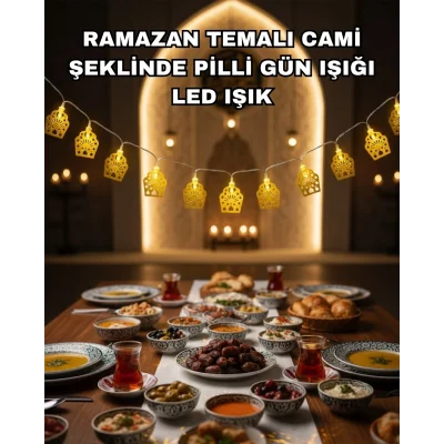 BUĞZ Dekoratif Ramazan LED Işık Pilli Cami Tasarımlı Zincir Aydınlatma