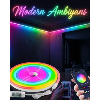 BUĞZ Dekoratif RGB LED Şerit Neon Işık 3 Metre Su Geçirmez Uzaktan Kumandalı Ortam Aydınlatması