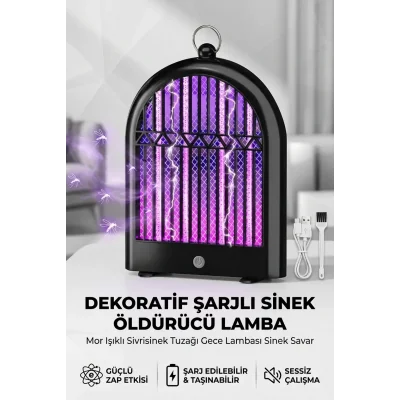 BUĞZ Dekoratif Şarjlı Sinek Öldürücü Lamba Mor Işıklı Sivrisinek Tuzağı Gece Lambası Modeli