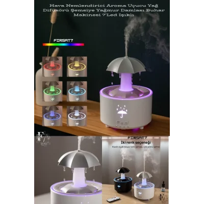 BUĞZ Dekoratif Şemsiye Tasarımlı Soğuk Buhar Aroma Difüzörü ve Hava Nemlendirici, 7 Renkli LED Işıklı