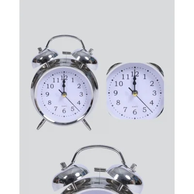 BUĞZ Dekoratif Yuvarlak Gümüş Sessiz Işıklı Masa Üstü Çalar Saat Alarmlı ve Şık Tasarım - Lisinya