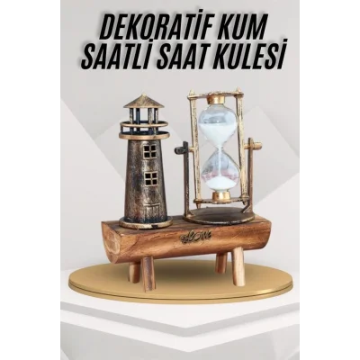 BUĞZ Deniz Feneri Kum Saati Ahşap Görünümlü Vintage Tarz Biblo - Lisinya