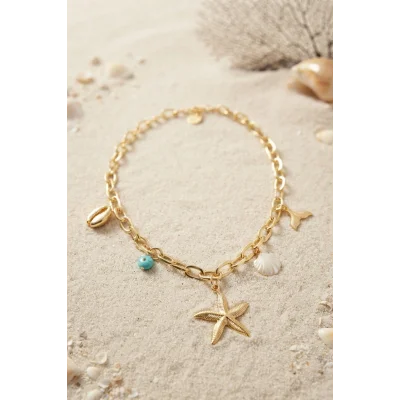 BUĞZ Deniz Yıldızı Charm Detaylı Gold Renk Zincir Kolye - BUĞZ