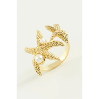  Deniz Yıldızı İnci Metal Yüzük