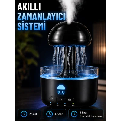 BUĞZ Denizanası Tasarımlı Ultrasonik Hava Nemlendirici RGB LED Işıklı Sessiz Buhar Makinesi Zaman Ayarlı