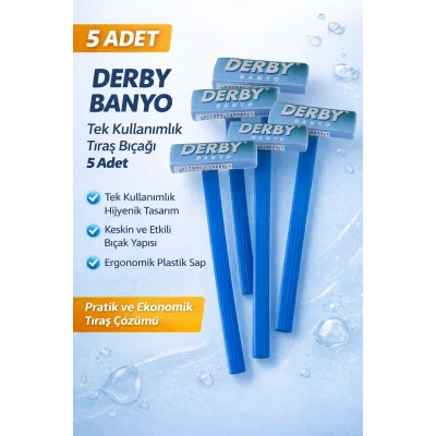 BUĞZ Derby Banyo Tek Kullanımlık Tıraş Bıçağı 5 Adet Plastik Saplı Pratik Ekonomik Tıraş Jileti