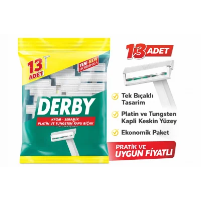 BUĞZ Derby Tek Bıçaklı Tıraş Bıçağı 13’lü 1 Paket Krom Seramik Platin ve Tungsten Kaplı Ekonomik Paket