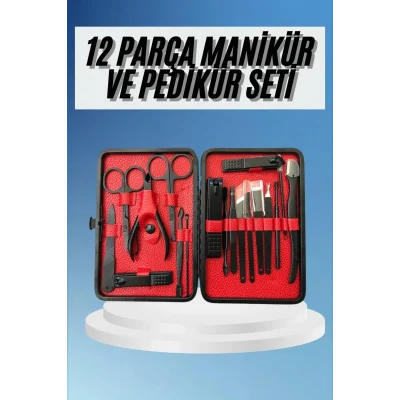 BUĞZ Deri Çantalı Siyah Paslanmaz Çelik 17 Parça Manikür Pedikür Seti
