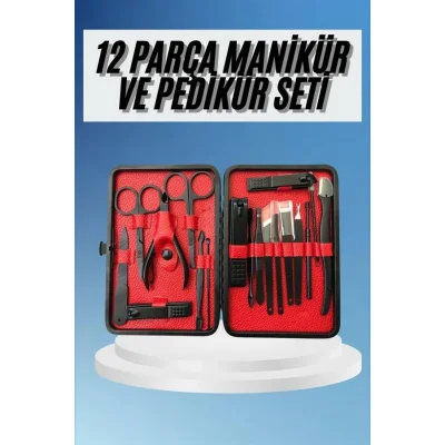 BUĞZ Deri Çantalı Siyah Paslanmaz Çelik 17 Parça Manikür Pedikür Seti - BUĞZ