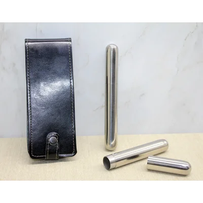 BUĞZ Deri Kılıflı İkili Paslanmaz Çelik Puro Tüpü