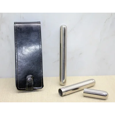 BUĞZ Deri Kılıflı İkili Paslanmaz Çelik Puro Tüpü