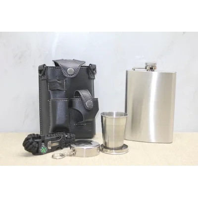 BUĞZ Deri Kılıflı Shot Bardaklı Matara Alk3913