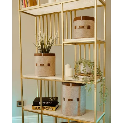  Deri Şeritli Yuvarlak Çok Amaçlı Düzenleyici Organizer Kutu Keçe Sepet (maxi) 03815