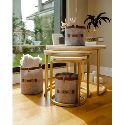 BUĞZ Deri Şeritli Yuvarlak Çok Amaçlı Düzenleyici Organizer Kutu Keçe Sepet (maxi) 03815 ( BUĞZ )