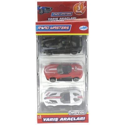  Die Cast Metal 3lü Yarış Arabaları Siyah Araçlı