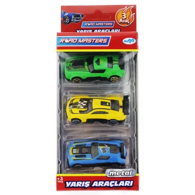  Die Cast Metal 3lü Yarış Arabaları Yeşil Araçlı