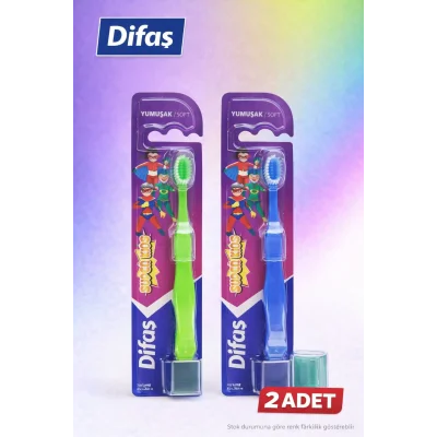 BUĞZ Difaş Kids Çocuk Diş Fırçası 2 Adet Yumuşak Kıllı Koruyucu Kapaklı